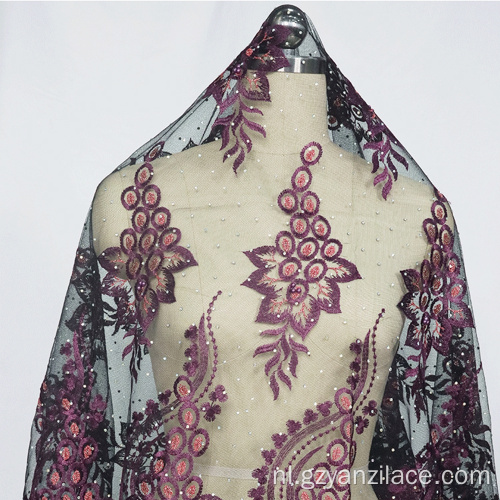 Licht paarse Indiase embbrodiery kant stof voor jurk